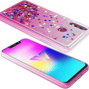 LG W10 Glitter Waterfall Shockproof Protective Case (Clear/Rose)